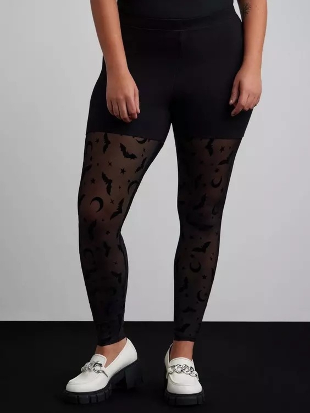 Torrid Sheer Moon & Bat Patterned Black Leggings